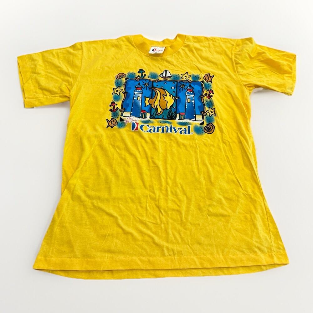 Vintage 90s Carnival Cruise Yellow Single Stitch T-Shirt The Fun Ships Size XL